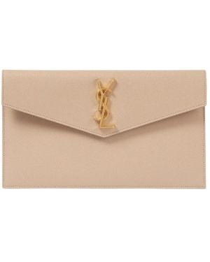 Saint Laurent Gestempeld Leer Uptown Pouch - Naturel