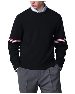Thom Browne Truien & Vesten ,Blauw ,Katoen Milano Stitch Rwb Arm Stripe Pullover - Zwart