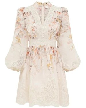 Zimmermann Kleedjes ,Polyester Luna Kant Lantaarn Jurk - Naturel