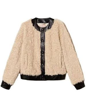 Twinset Jassen ,Katoen Faux Fur & Shearling Jassen - Naturel