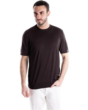 Paolo Pecora T-Shirt Met Ronde Hals Van Gebreid Materiaal - Zwart