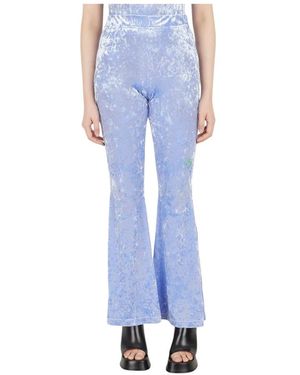 Pam Broeken ,Paars ,Polyester Fluwelen Boot Leg Flares Geborduurd - Blauw
