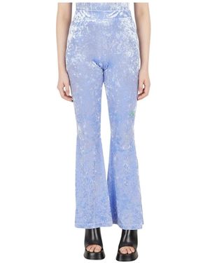 Pam Broeken ,Paars ,Polyester Fluwelen Boot Leg Flares Geborduurd - Blauw