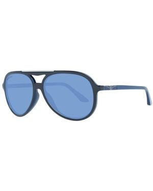 Longines Schwarze Aviator-Sonnenbrille Mit Blauen Verspiegelten Gläsern