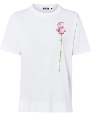 Joop! T-Shirt Mit Blumenakzent Und Logo-Stickerei - Weiß