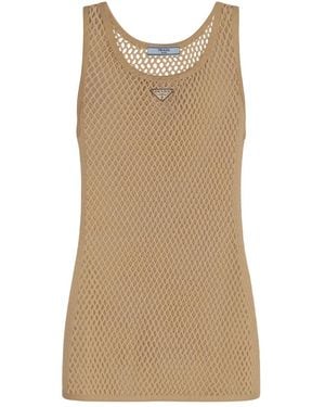 Prada Tops ,Katoen Mouweloze Katoenen Mesh Top - Bruin