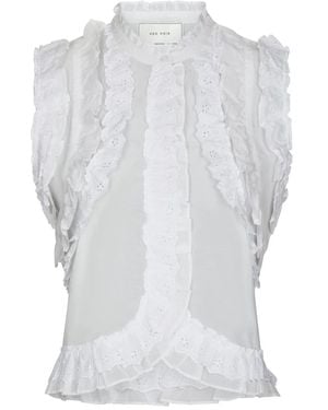 Neo Noir Celia Ruffle Top - Weiß