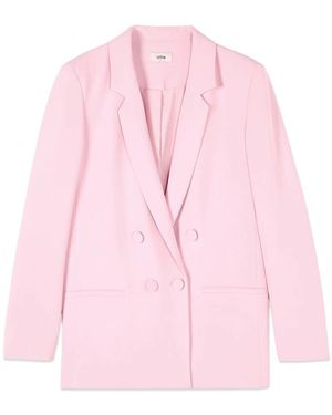 Oltre Jassen ,Roze ,Leer Double-Breasted Blazer Van Crêpestof