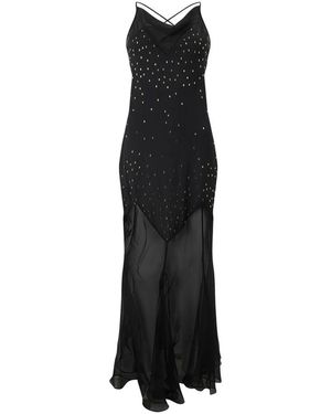 Rabanne Lange Chiffonjurk Met Strass-Steentjes - Zwart