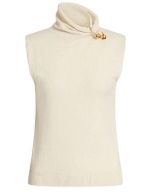 Alberta Ferretti Wol, Zijde En Kasjmier Coltrui Met Bloemenbroche - Naturel