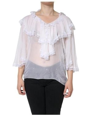 Dolce & Gabbana Gerüschte Spitzen Chiffon Bluse - Grau