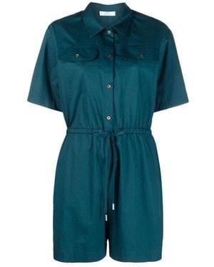 Paul Smith Jumpsuits & Playsuits ,Blauw ,Katoen Blauwe Pocket Playsuit Met Korte Mouwen