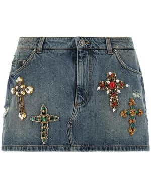 Dolce & Gabbana Denim Miniskirt Mit Stickerei - Blau