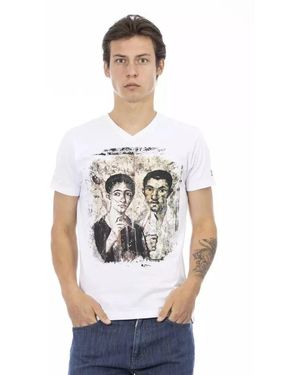 Trussardi Elegantes designer tee mit v-ausschnitt - Weiß