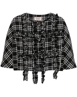ALESSANDRO ENRIQUEZ Overhemden ,Zwart ,Bouclé Blouse Met Ruitpatroon En Ruches