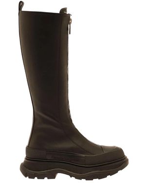McQueen Botas negras de cuero a la rodilla con cremallera - Negro
