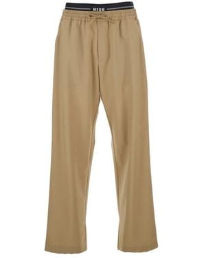 MSGM Broeken ,Bruin ,Wol Bruine Broek - Naturel