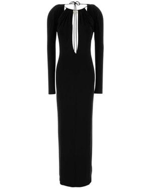 Marine Serre Draped Jersey Langarm Maxikleid - Schwarz