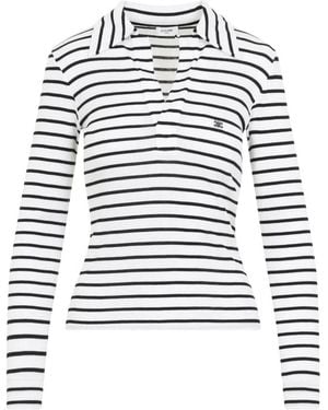 Celine Poloshirt Van Gestreept Zijde-Jersey - Wit