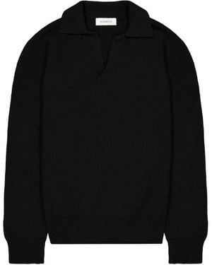 Laneus Merino Wool Cashmere Polo Jumper - Black