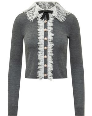 Self-Portrait Strickjacke Mit Spitzenkragen - Grau