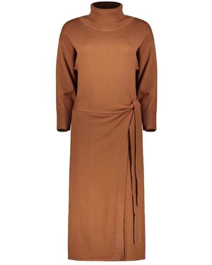 Yves Salomon Kleedjes ,Bruin ,Wol Elegante Midi Jurk Met Hoge Verfijnde Kraag