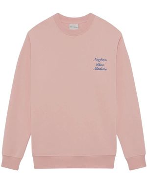 Drole de Monsieur Cursive Slogan Crewneck Sweatshirt - Pink