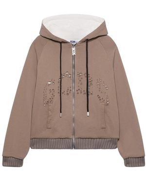 Gcds Hoodies & Sweatvesten ,Bruin ,Katoen Logo Raglan Volledige Rits Hoodie