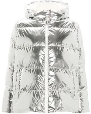 Yves Salomon Metallic Donsjack Met Shearling Voering - Wit