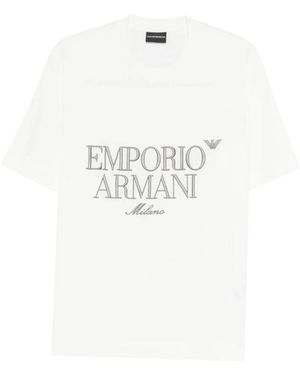 Emporio Armani Logo Embroidery Crew Neck T-Shirt - Wit