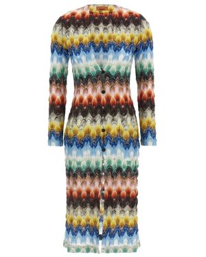 Missoni Truien & Vesten ,Veelkleurig ,Raschel Lace Lamé Maxi Cardigan - Blauw