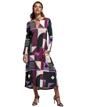 Moskada Kleedjes ,Veelkleurig ,Catania Geometrische Midi Jurk - Blauw