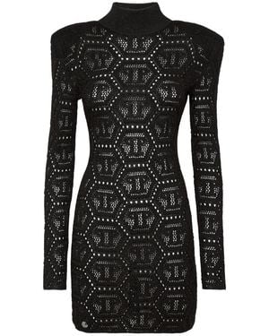 Philipp Plein Short Dress Hexagon - Zwart