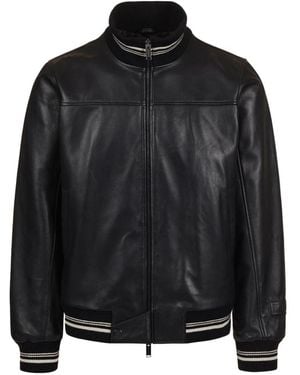 Iceberg Schwarze Lederbomberjacke Mit Gesticktem Logo