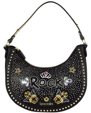 Braccialini Rock Hobo Schultertasche Aus Schwarzem Kunstleder