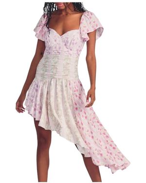 LoveShackFancy Bloemen Patchwork Asymmetrische Jurk Irvine - Roze