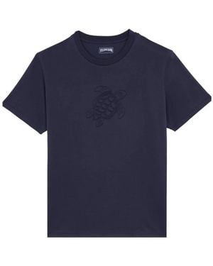 Vilebrequin T-Shirt Aus Baumwolle Mit Farblich Passender Schildkrötenstickerei Für Herren - Blau