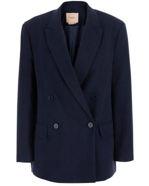 Twinset Tech Fabric Double-Breasted Blazer - Blau