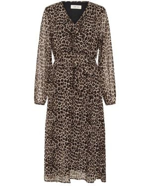Cream Jurk Met Dierenprint 107306 - Bruin