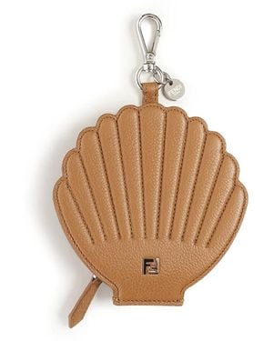 Fendi Brauner Leder Schlüsselanhänger Mit Metalllogo