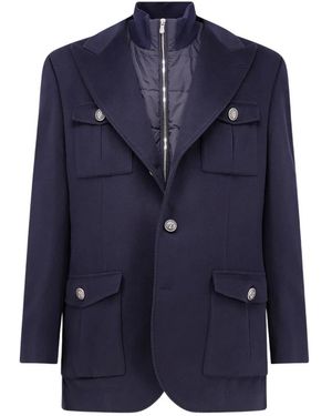 Brunello Cucinelli Jacket Van Scheerwol Met Interne Gewatteerde Bodywarmer - Blauw