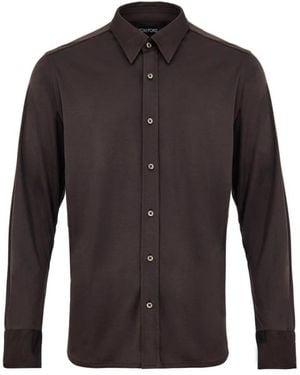 Tom Ford Braune Seidenbluse, Vordere Knopfleiste - Grau
