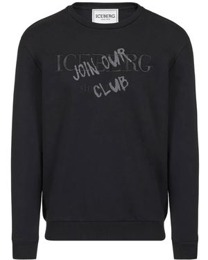 Iceberg Hoodies & Sweatvesten ,Zwart ,Katoen Slim Fit Crew Neck Sweatshirt