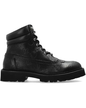 DSquared² D2 Monogram Leder Schuhe - Schwarz