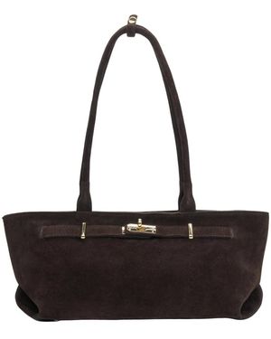 ESTRO Tassen ,Bruin ,Italiaanse Velours Tote Handtas - Zwart