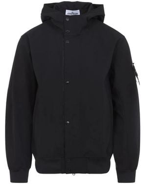 Stone Island Jassen ,Zwart ,Hooded Jacket - Blauw