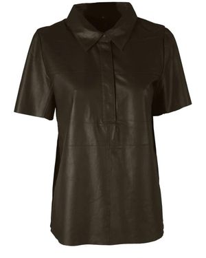 Notyz Chocoladebruine Leren Shirt - Zwart