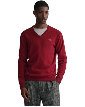 GANT Superfeiner Lammwoll-V-Ausschnitt-Pullover - Rot