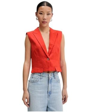 ViCOLO Jassen ,Oranje ,Linnen Gilet Met Enkele Knopen - Rood