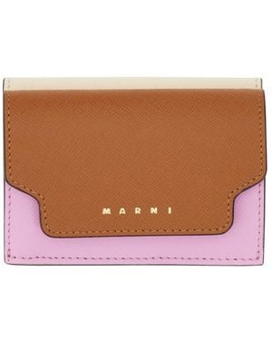 Marni Accessoires ,Veelkleurig ,Leer Trifold Wallet Bicolore - Bruin